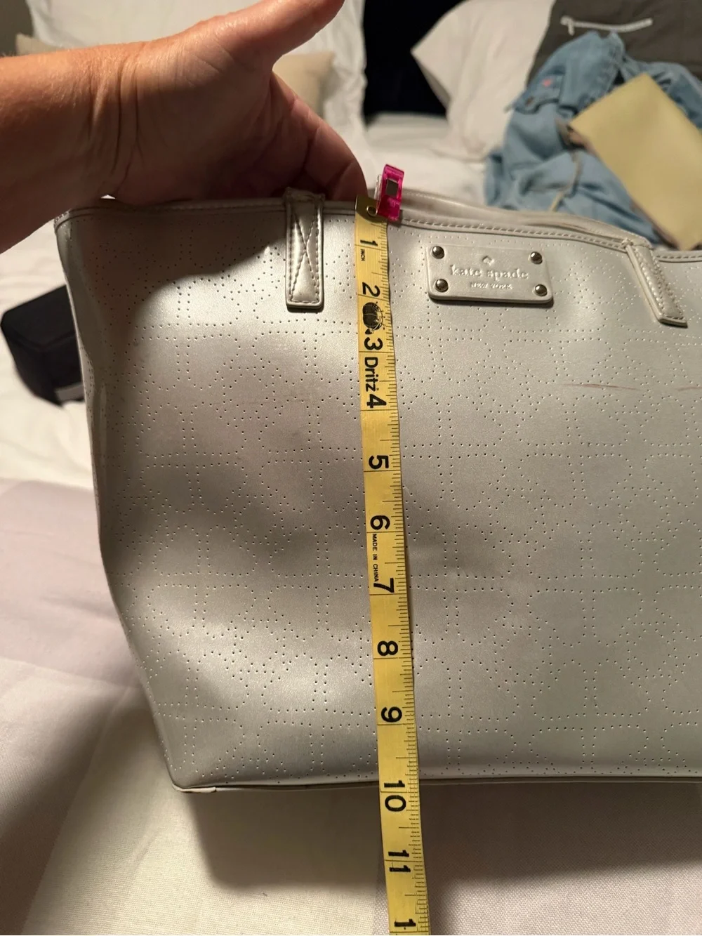 kate spade harmony Metallic Silver Perforated Leather Tote